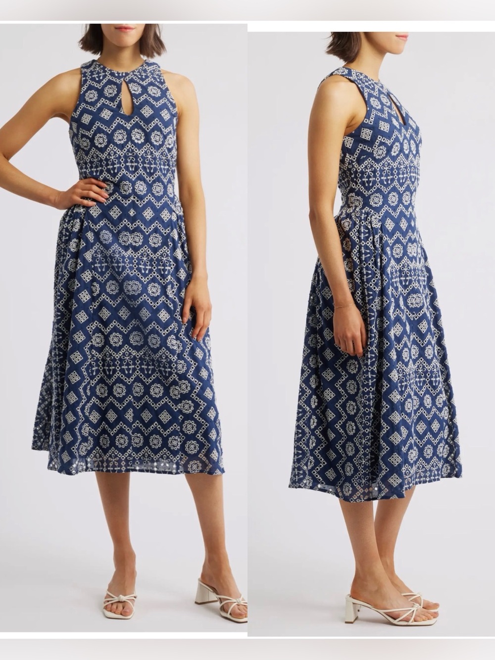 Adelyn Rae Soraia Eyelet Embroidery Midi Dress , size M